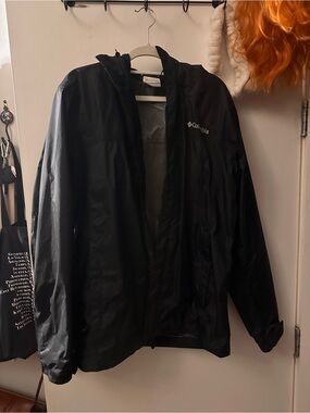 Columbia Black Hooded Rain Jacket with Logo